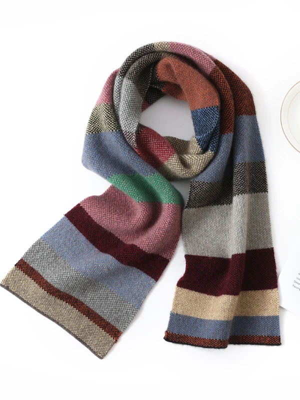 Dopamine Colored Stripes Knitted Small Scarf Women Winter Korean Style Warm Short Fashion Neck Protection Neck Warmer