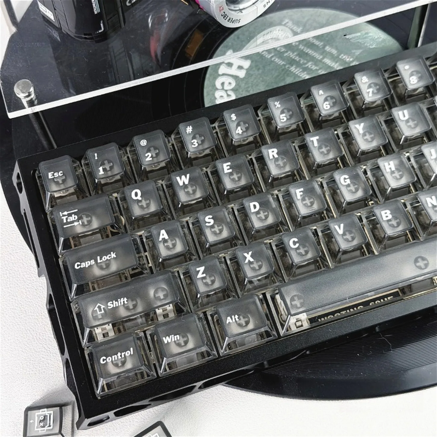 

130 Keys Cherry Profile Foggy Transparent Gray PC Backlit Keycaps Front Printed Oblique Font for Wooting Mechanical Keyboard