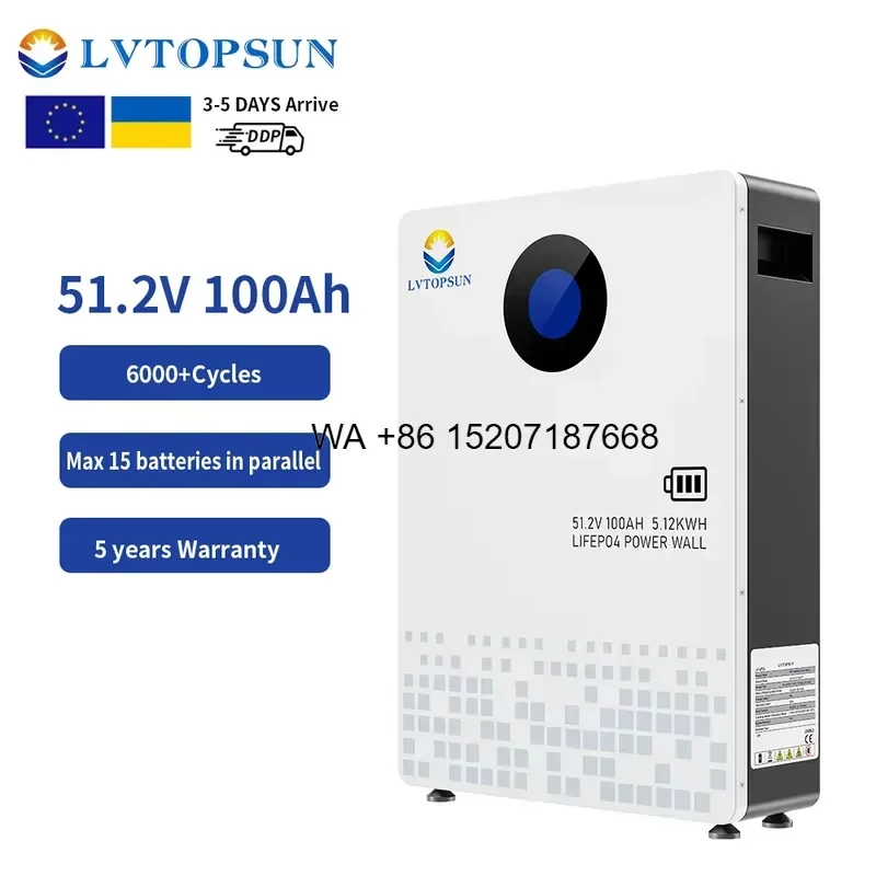 Wmwmnu for LVTOPSUN 51.2V 5kWh 100Ah Stacked LiFePO4 Solar Lithium Battery Grade A Cells Easy Install Solar Energy Storage