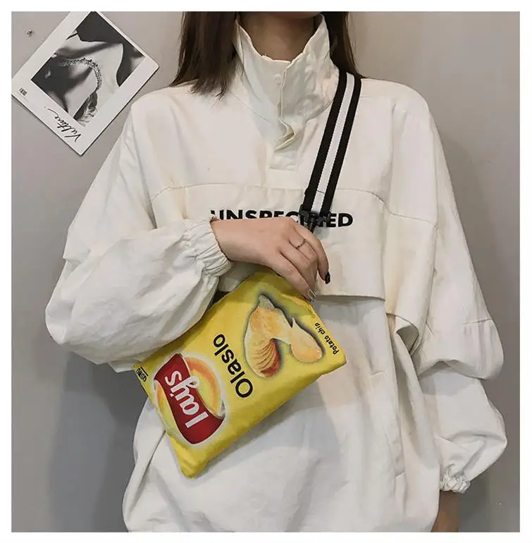 Umhängetasche mit Kartoffelchips-Snack-Muster, Damenversion, kleine einzelne Umhängetasche, lustige Umschlagtasche für Frauen und Mädchen, Handytasche – Detail 5