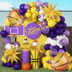 110pcs Purple and Yellow Balloon Garland Arch Set, Suitable for Sports Themed Basketball Birthday Graduation Party Decoration