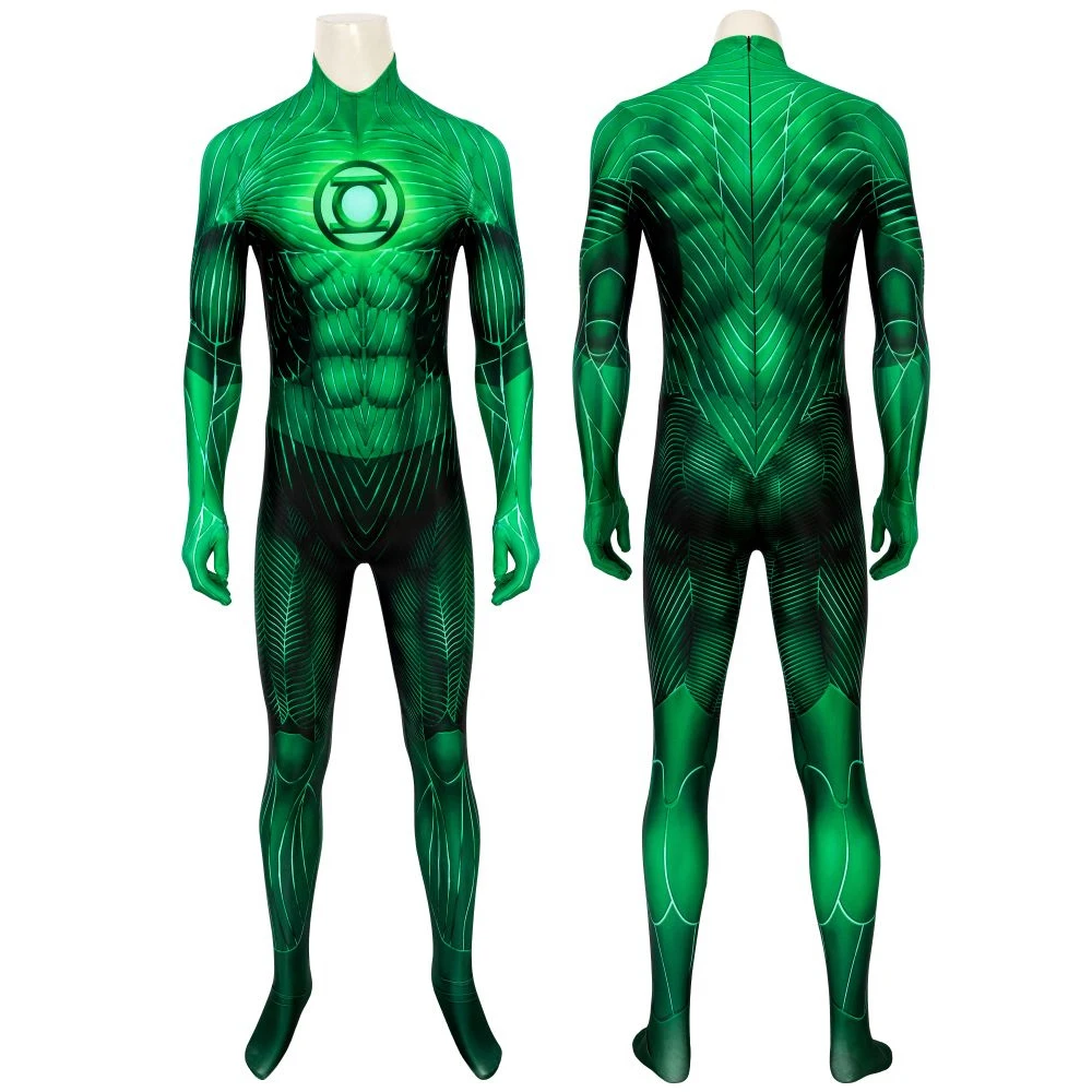 Adult Male Green Superhero Role-Playing Costume Lantern Hall Tight Fitting Jumpsuit Zentai Costume Halloween Makeup Ball Tight