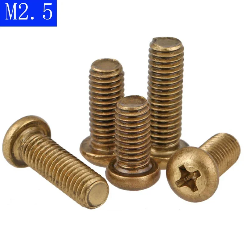 M2.5 x 0.45 ( 2.5mm )  Solid Brass Phillips Round Pan Head Machine Screws DIN 7985 A GB 818 bolts