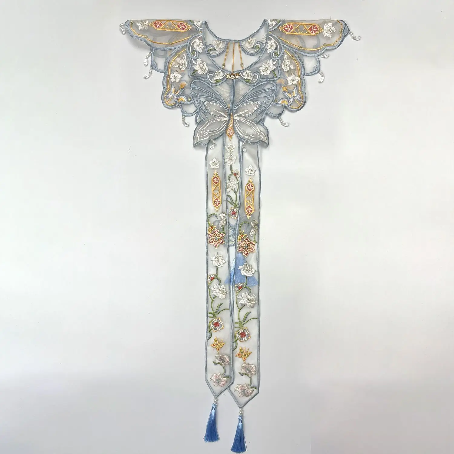Chinese Hanfu Yunjian Shoulder Collar Butterfly Embroidery Tassel Shawl Vintage Traditional Costume Accessory for Women view 4