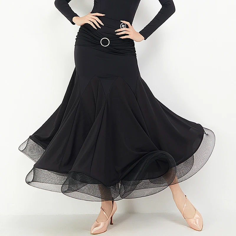 2023 New Modern Dance Big Swing Skirt Sexy Black Waltz Skirts  Adult Female Chacha Rumba Latin Ballroom Dance Clothes DQS12400