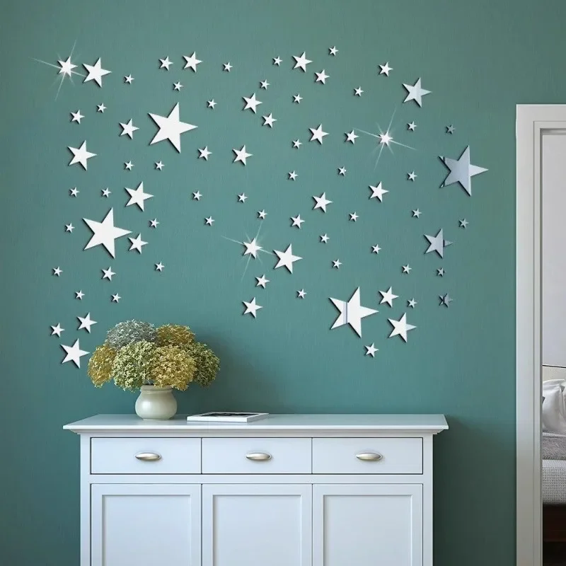 Star Mirror Wall Sticker Large Medium and Small 20pcs Combination Acrylic Mirror Wall Sticker Home Living Room Wall Decorations