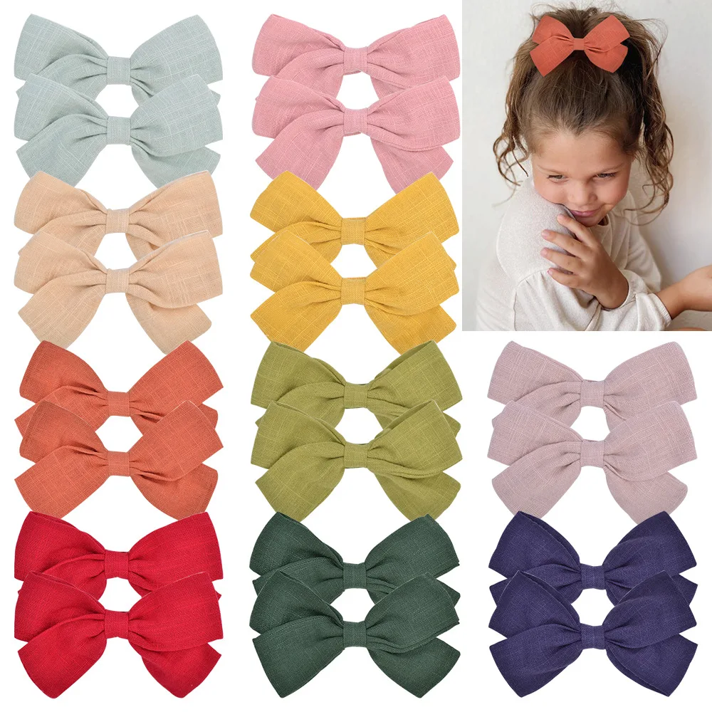 

20Pcs/lot Solid Hair Bows Clips For Cute Girls Cotton Bowknot Hairpins Barrettes Headwear Bow Clips Kids Hair Accessories Gifts