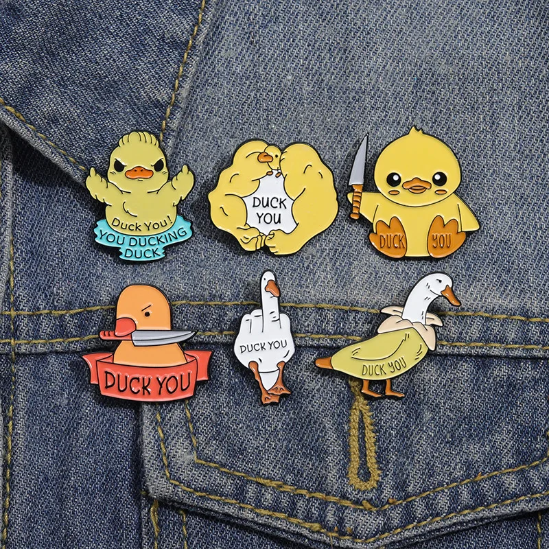 Cute duckling style brooch Creative DUCK YOU personality knife lifting animal badge Accessory pins wholesale gift to friends