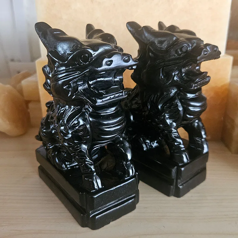

Natural Black Obsidian Kirin Ornament for Living Room Home Decor Entrance Kirin Gift Jade Kirin Decoration