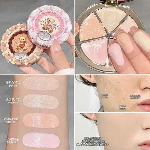 Flower Knows The Sweetie Bear-paleta correctora que cubre ojeras, cicatrices de acné, cobertura completa, base de contorno