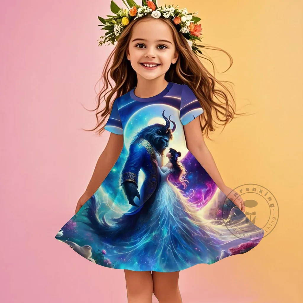 

Популярное летнее детское модное платье Disney для девочек, удобное уличное платье с милым рисунком «Красавица и чудовище», красное платье с 3D принтом