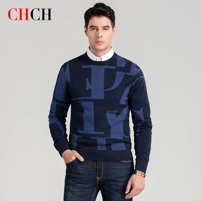 Chch-Men\'s Woolニットセーター、スリムな服、カジュアルなプルオーバー、ファッション、秋冬