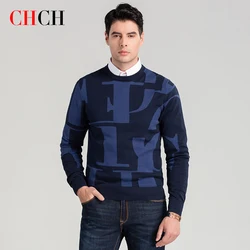 Chch-Men's Woolニットセーター、スリムな服、カジュアルなプルオーバー、ファッション、秋冬