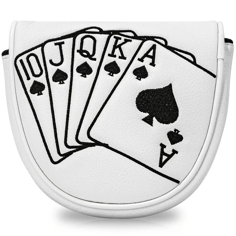 1pc Putter Head Cover, Playing Card Pattern - Magnetic Closure PU Shell, Soft Fleece Lining, Black And White Available