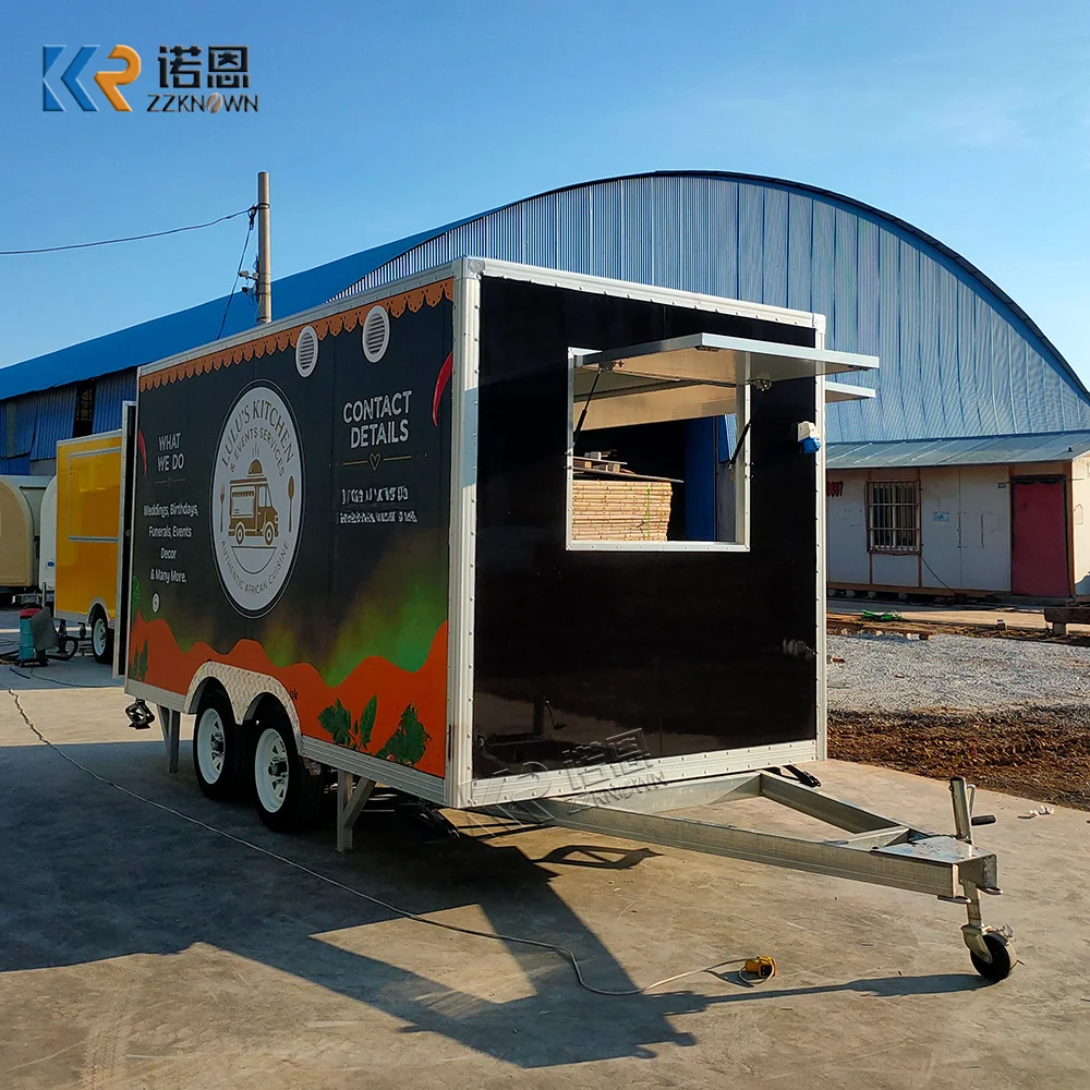 

Stainless Steel Mobile Coffee Bar Cater Trailer Fully Equipped Hot Dog BBQ Pizza Snack Fast Food Truck with Full Kitchen