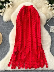 Women's Tube Skirt Hollow Out Polka Dot Tassel Autumn New High Waist Slimming Mid Length Straight Party Sexy Faldas Female SK008