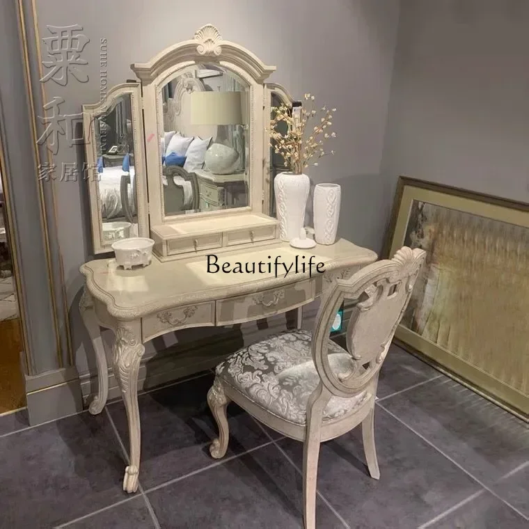 

yj15 Dressing Table American Country Ivory White Furniture French Vintage Engraving Dresser Dressing Table