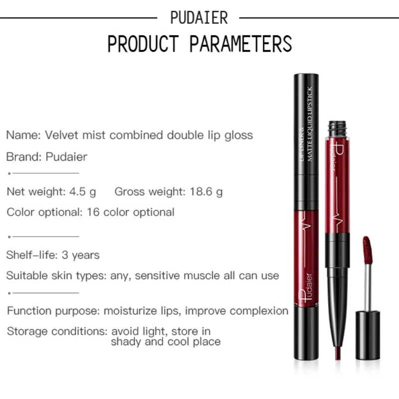 Hoge kwaliteit Double-end Matte Lipgloss Lipstick Liner Pencil Waterdicht Langdurig Sexy Rode Lip Stick Lipliner Lipgloss Pen