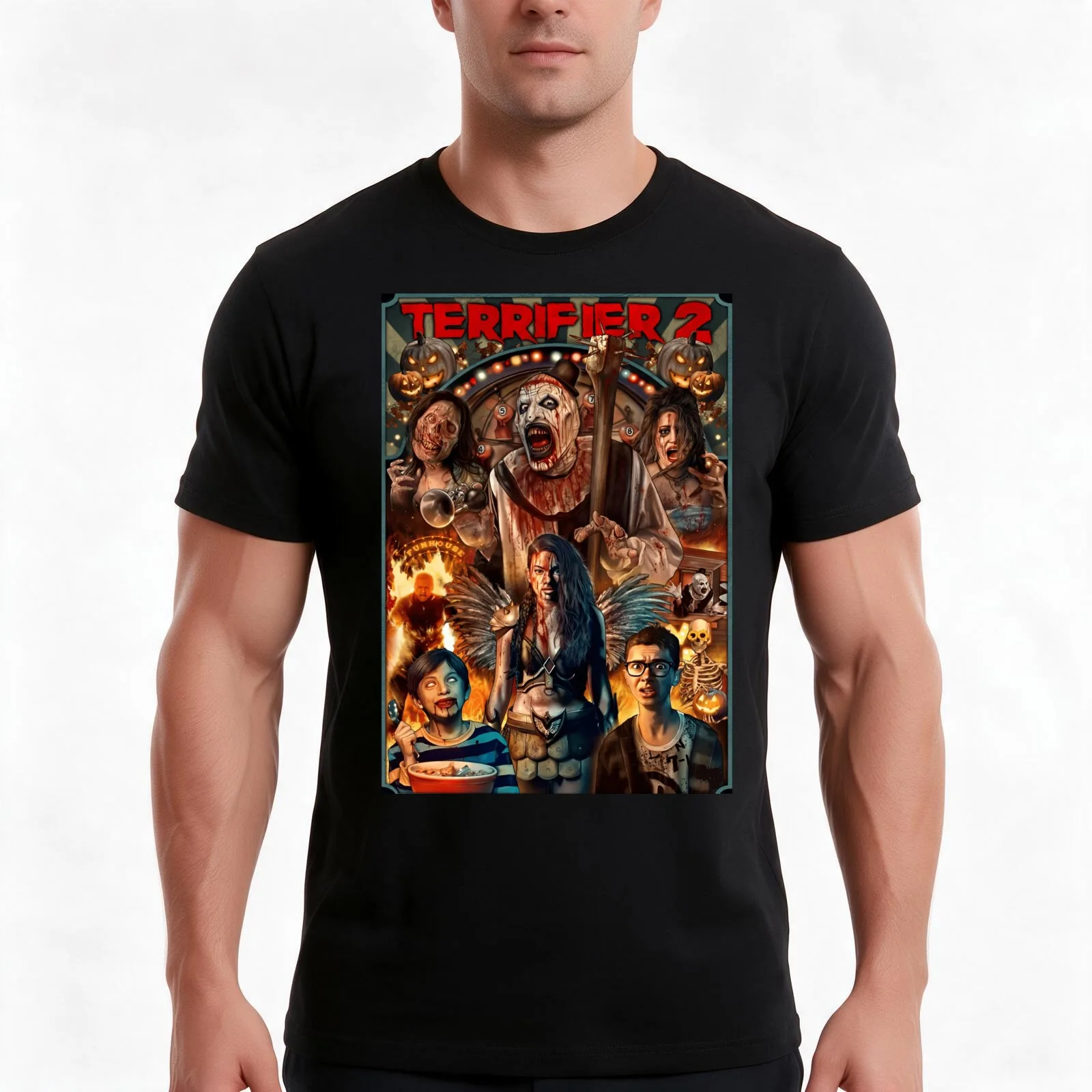Terrifier T-Shirt, Summer Casual Cotton Tee, Oversized Streetwear Tops, Vintage Graphic Print, Loose Fit Short Sleeve