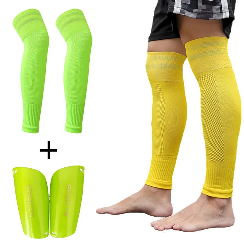 Adults Elastic Soccer Shin Guards Calf Socks Over Knee Kids Football Leg Protector Socks Footless Outdoor Protection Gear