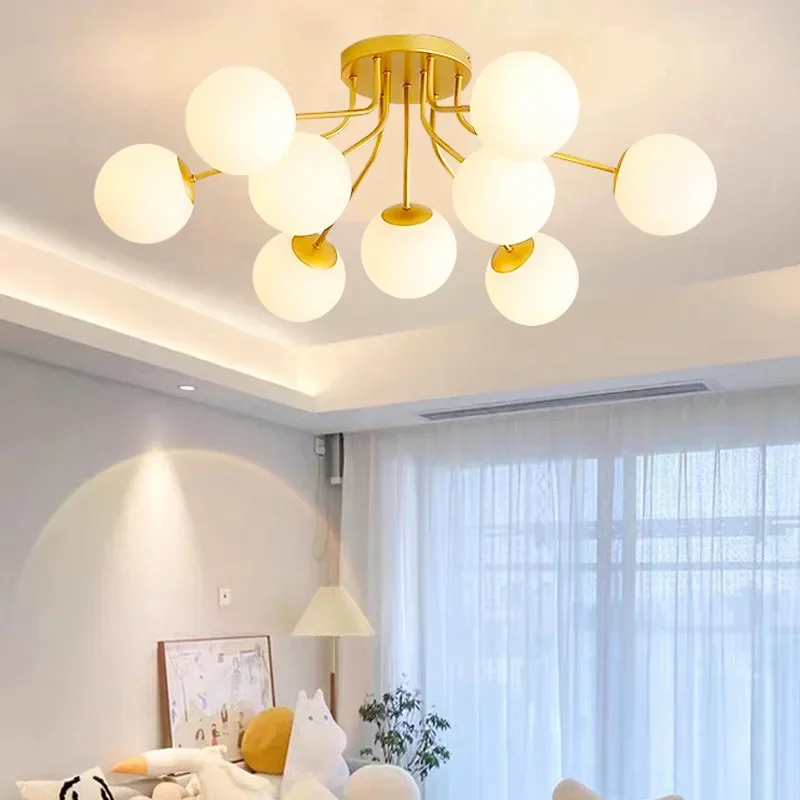 Nordic Minimalist Magic Bean LED Ceiling Lamp Living Room Bedroom Study Restaurant Glass Ball Chandelier Indoor Decor Lighting
