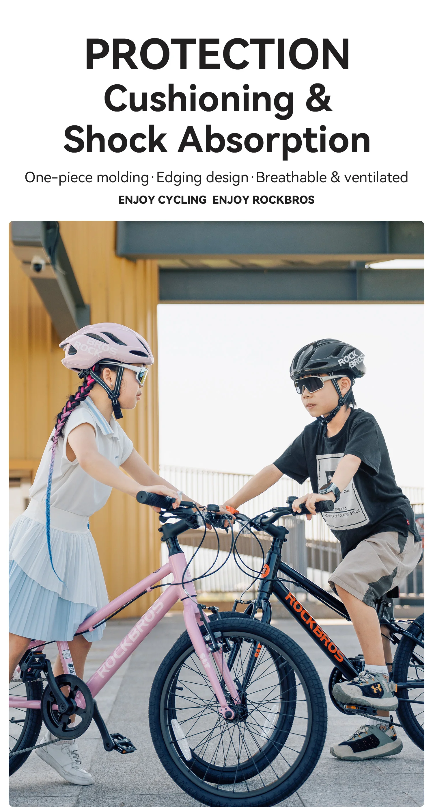 ROCKBROS Kinder-Fahrradhelm, atmungsaktiv, leicht, mit hochdichtem Schaumstoff, einteilig geformt, stoßdämpfend, Jugendhelm. – Detail 1