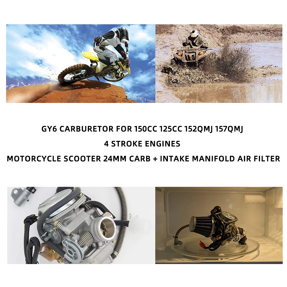 GY6 Carburetor for 150cc 125cc 152QMJ 157QMJ 4 Stroke Engines Motorcycle Scooter 24mm carb + Intake Manifold Air Filter