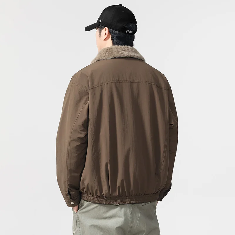 الشتاء الفراء بطانة مبطن البضائع سترة الرجال الشارع الشهير خمر موضة فضفاضة عادية رشاقته Bomber سترة سترات معطف ملابس خارجية