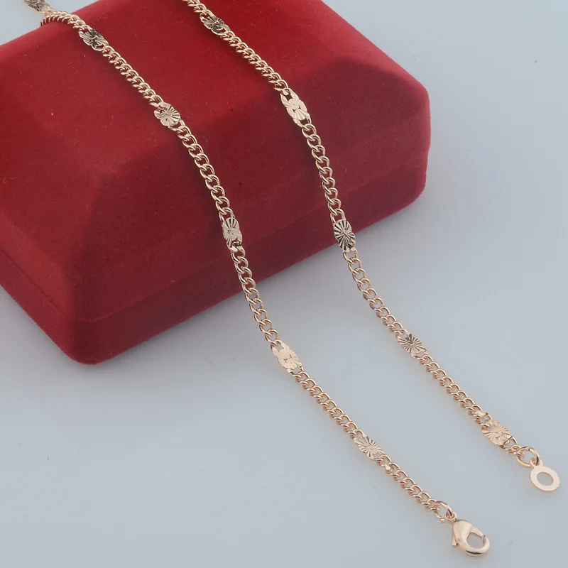 3mm Women Ladies 585 Rose Gold Color Curb Link Round Necklace Bracelet Sets Jewelry