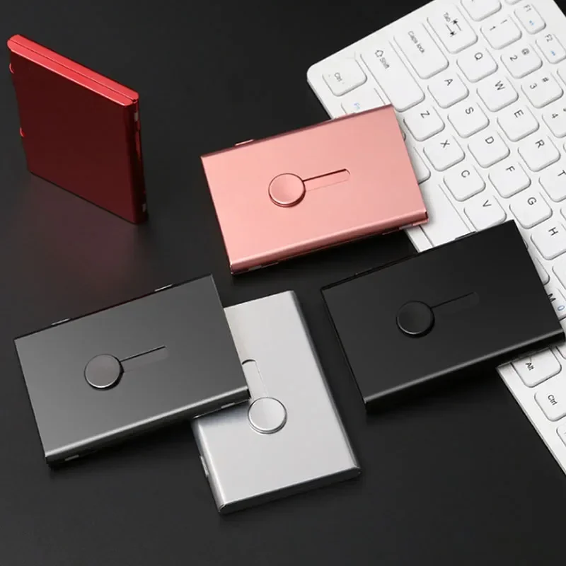 Metal Business Card Holder Hand Push Card Case Bank Card Membership Package Ultra Thin Business Card Packaging Box Organizer