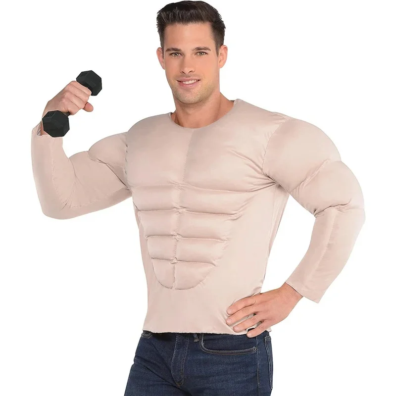 Fake Pecs Fake Abs T-Shirt Adult Men Body Builder costume Muscle Shirt Costume Halloween Costume