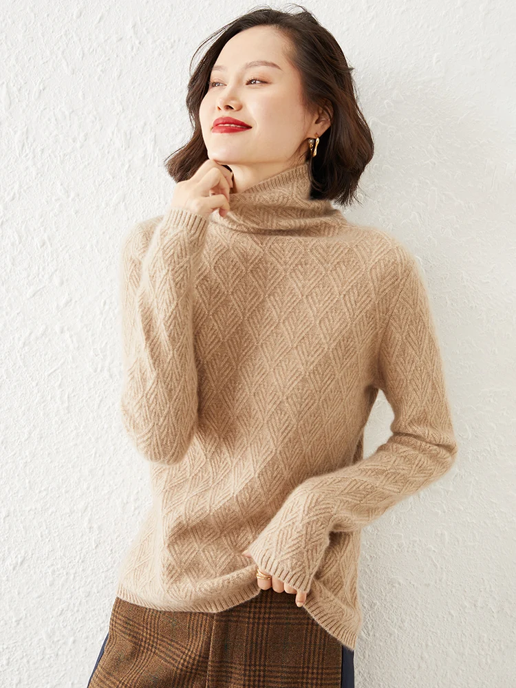 New High Neck Bottoming Shirt Women\'s Autumn and Winter Solid Color Wool Sweater Loose Long Sleeve Alan Fancy Sweater