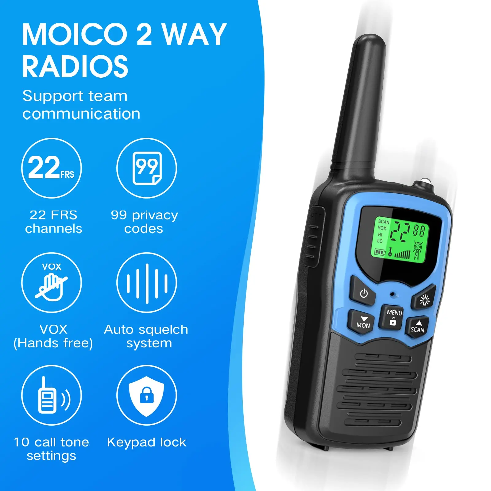 Imagem -04 - Long Range Two-way Radio Walkie Talkies para Adultos Display Lcd Lanterna Led para Campo 22 Canais Frs Vox Scan