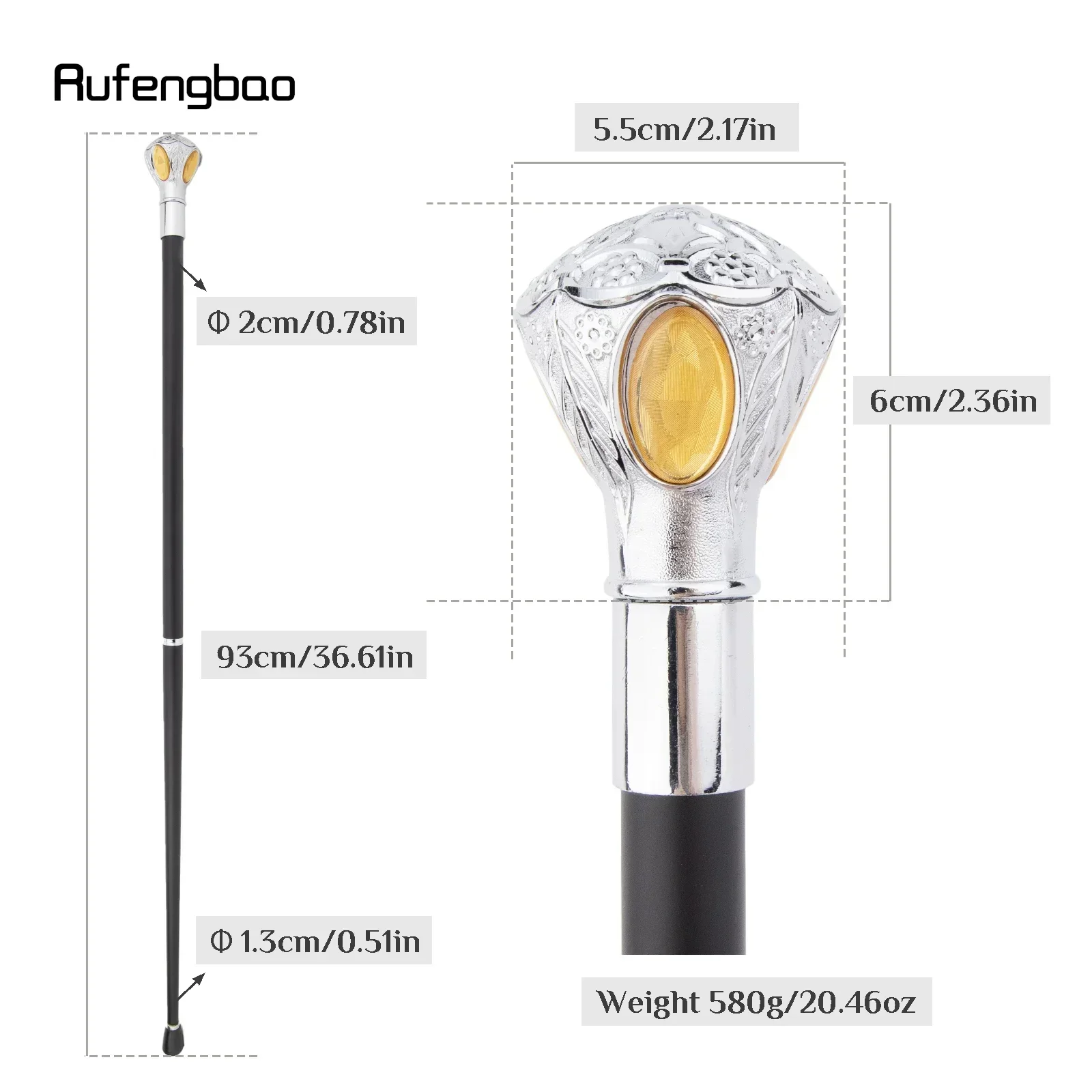 ไม้เท้าแฟชั่นสีขาวหรูหราประดับดอกไม้และเพชรสีเหลือง สำหรับงานปาร์ตี้ ไม้เท้าเดินแบบหรูหรา สไตล์ครอสเซียร์ สตีมพังก์ และใช้ในชีวิตประจำวัน ความยาว 93 ซม.