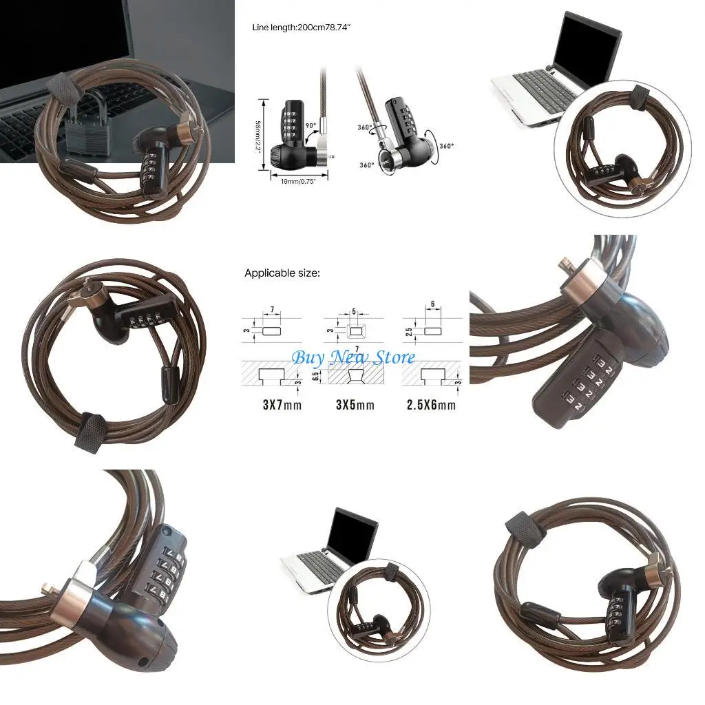 

20ce Мощный антикратный кабельный блокировка ноутбука ноутбука цинкового сплава для ноутбуков для ноутбуков