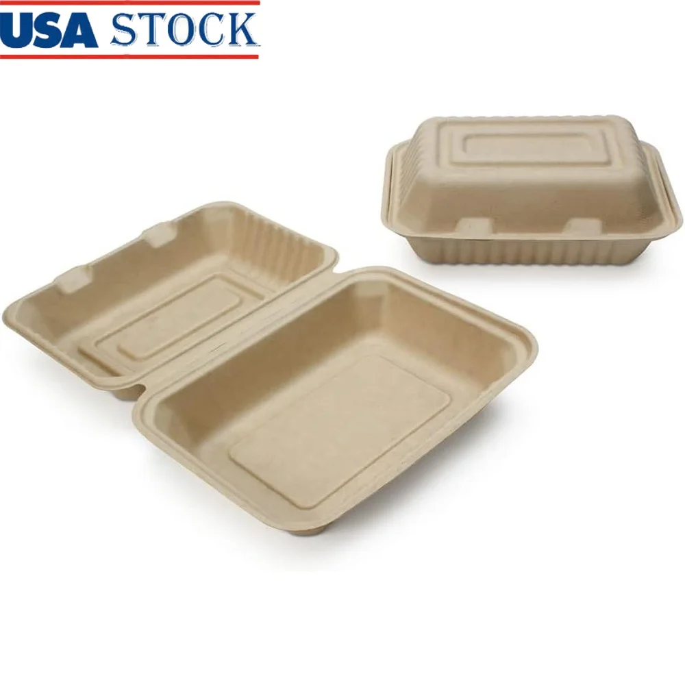 

Compostable Disposable Food Containers with Lids Eco-Friendly Heavy-Duty Take-Out Meal Prep Boxes Catering Parties BBQs 50 Pack