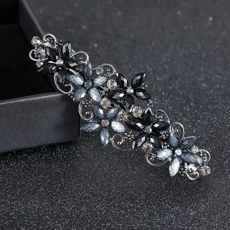 Vintage Elegante Federklemme, Haarspange aus Legierung, Strass-Pferdeschwanzklemme – Detail 7