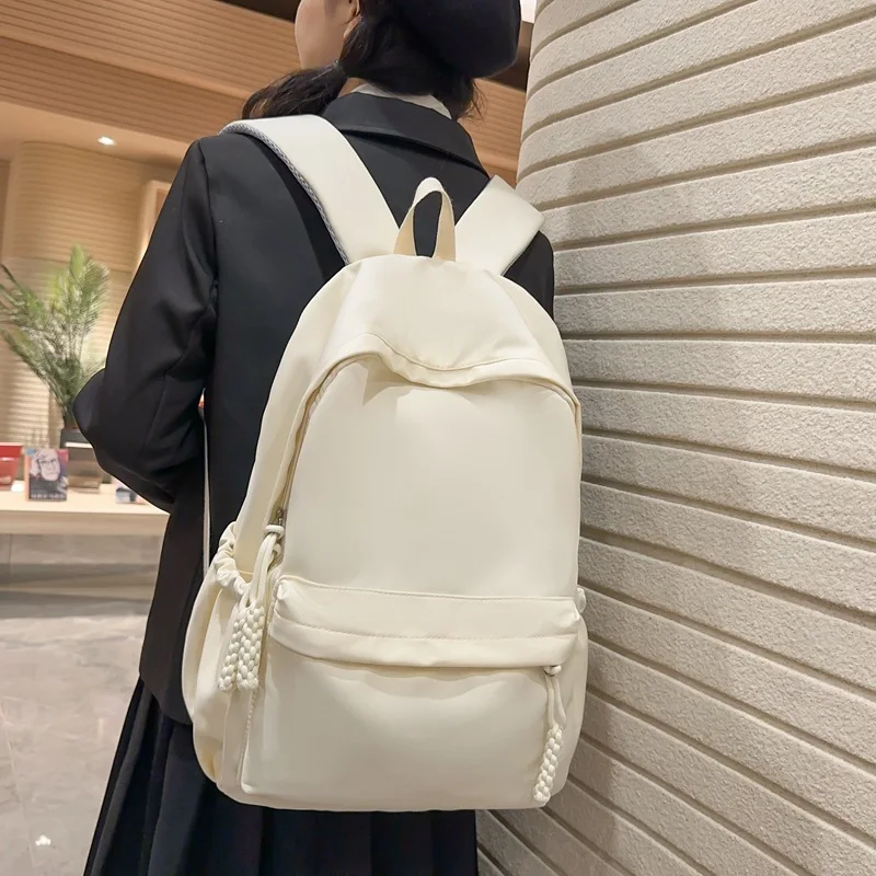 Mochila personalizada e minimalista para mulheres, mochila monocromática para estudantes do ensino médio, moda campus, grande capacidade