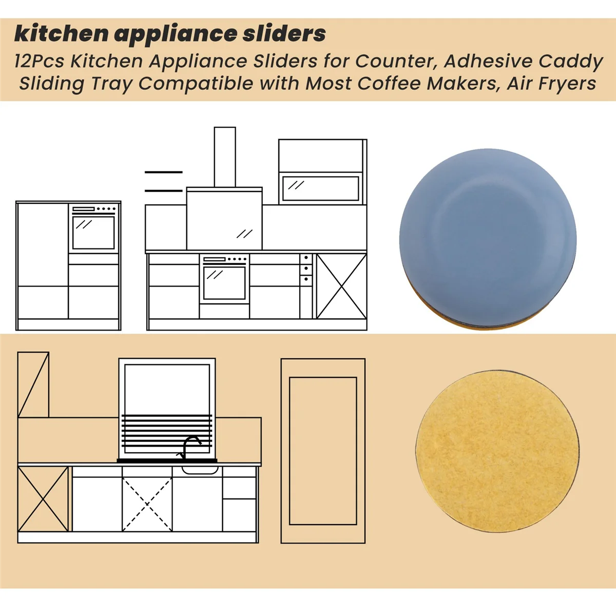 M14K12Pcs Ползунки для кухонной техники для стойки, клейкий выдвижной поднос Caddy, совместимые с большинством кофеварок, фритюрницами