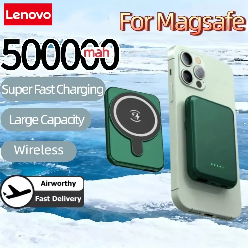 باور بانك مغناطيسي من Xiaomi بقدرة 500000 مللي أمبير في الساعة، شحن سريع للغاية، باور بانك خارجي لاسلكي محمول لهاتف آيفون وهواوي وسامسونج 2025 جديد