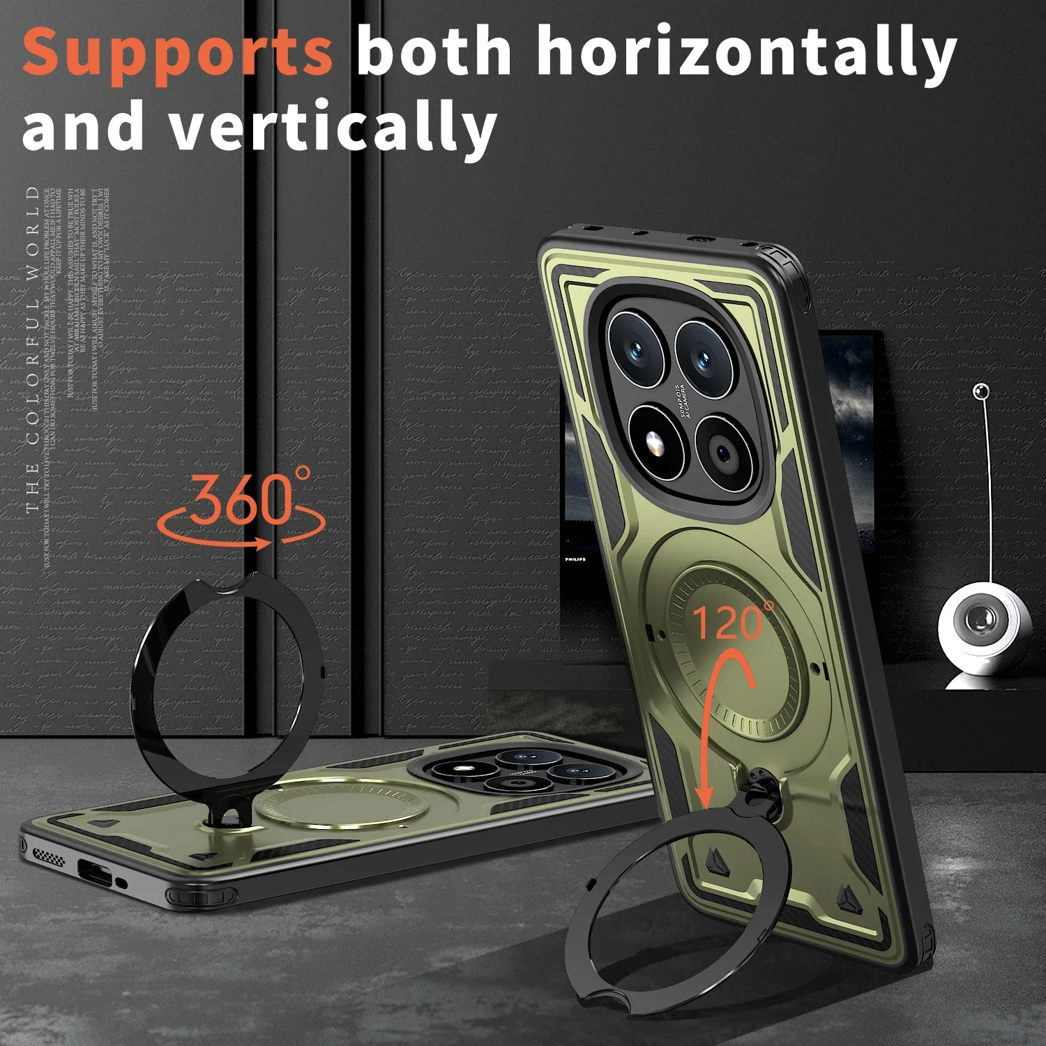 Para Xiaomi Redmi Note 14 Pro Plus Funda Armadura Militar A Prueba de Golpes 360 °   Soporte de anillo giratorio Marco de TPU Cubierta de teléfono de plástico Fundas