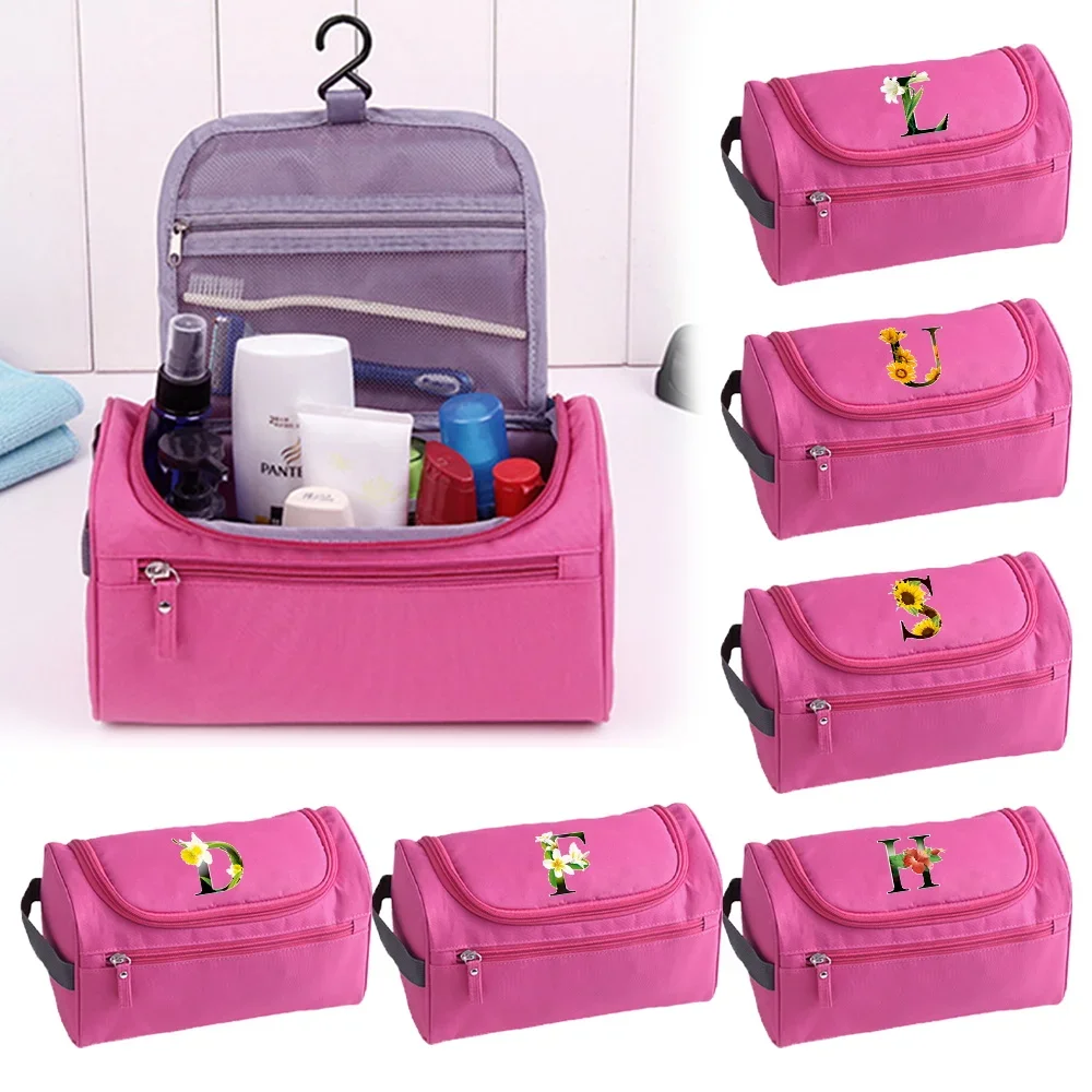 Women Toiletry Bag Cosmetic Bags Waterproof Makeup Bag Flower Color Printing Series Hanging Organizer Wash Pouch Cosmetic Case