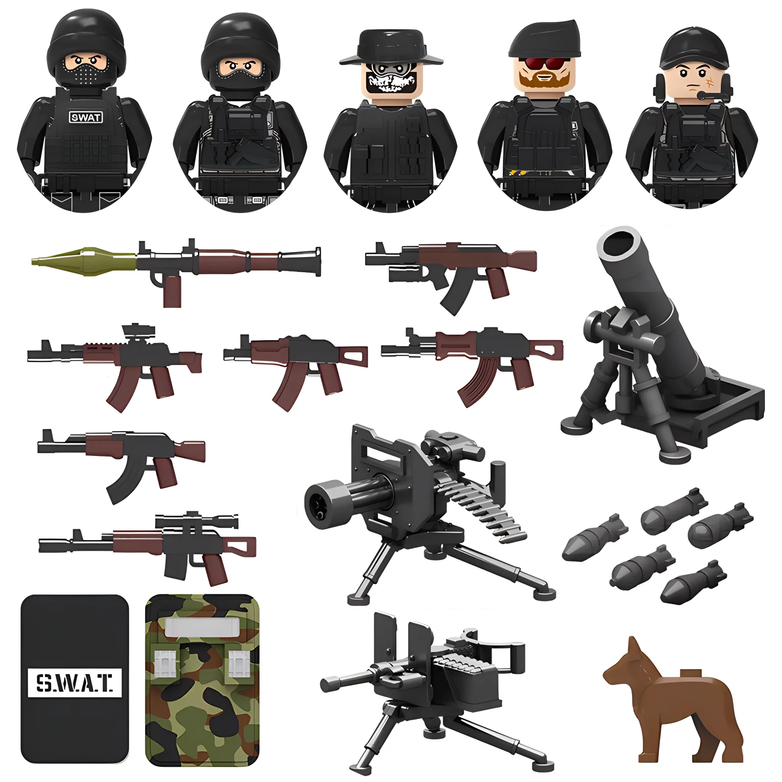 25/50/100/200Pcs Military Special Forces Heavy Weapons Guns Soldiers Gangster Army SWAT Building Blocks Figure Model Brick Toy