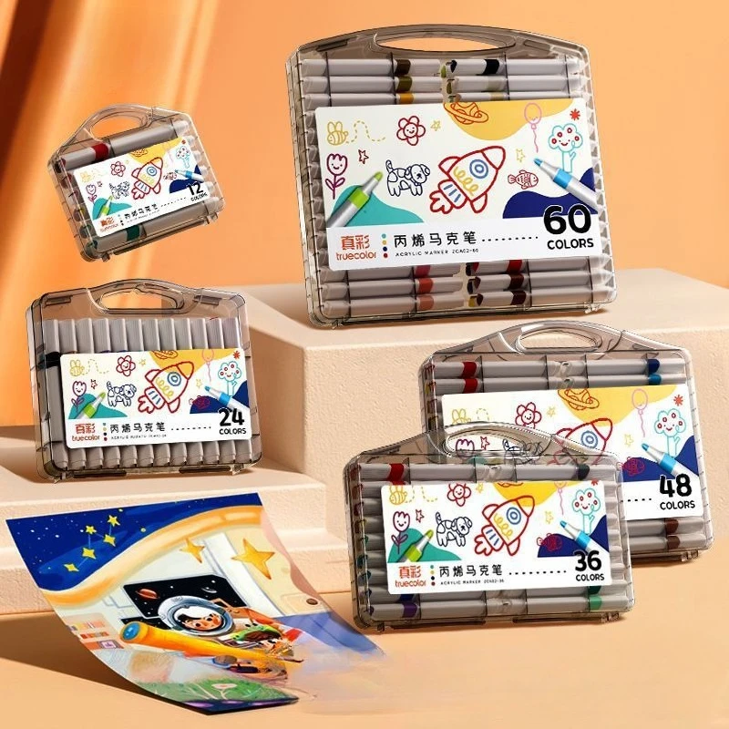 

48-цветный набор маркеров для акриловой краски, нетоксичный, быстросохнущий, водостойкий, устойчивый к выцветанию, плавный поток, портативный для школьного офисного журнала
