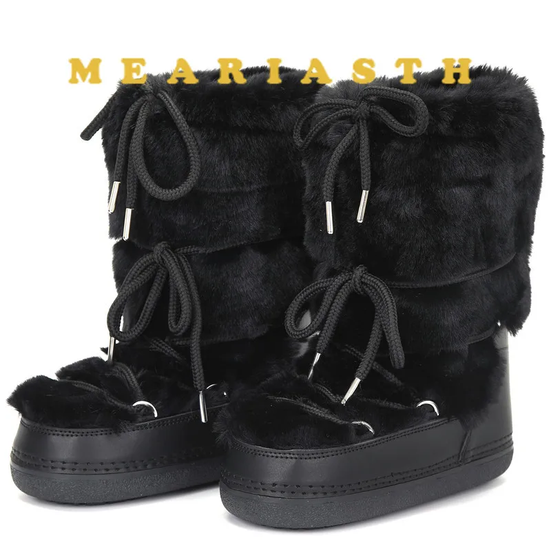 2026 Winter Snow Boots Women Ski platform Boots Luxury Fluffy Furry Fur Boots Female Warm Waterproof Platform Black Cotton Boots