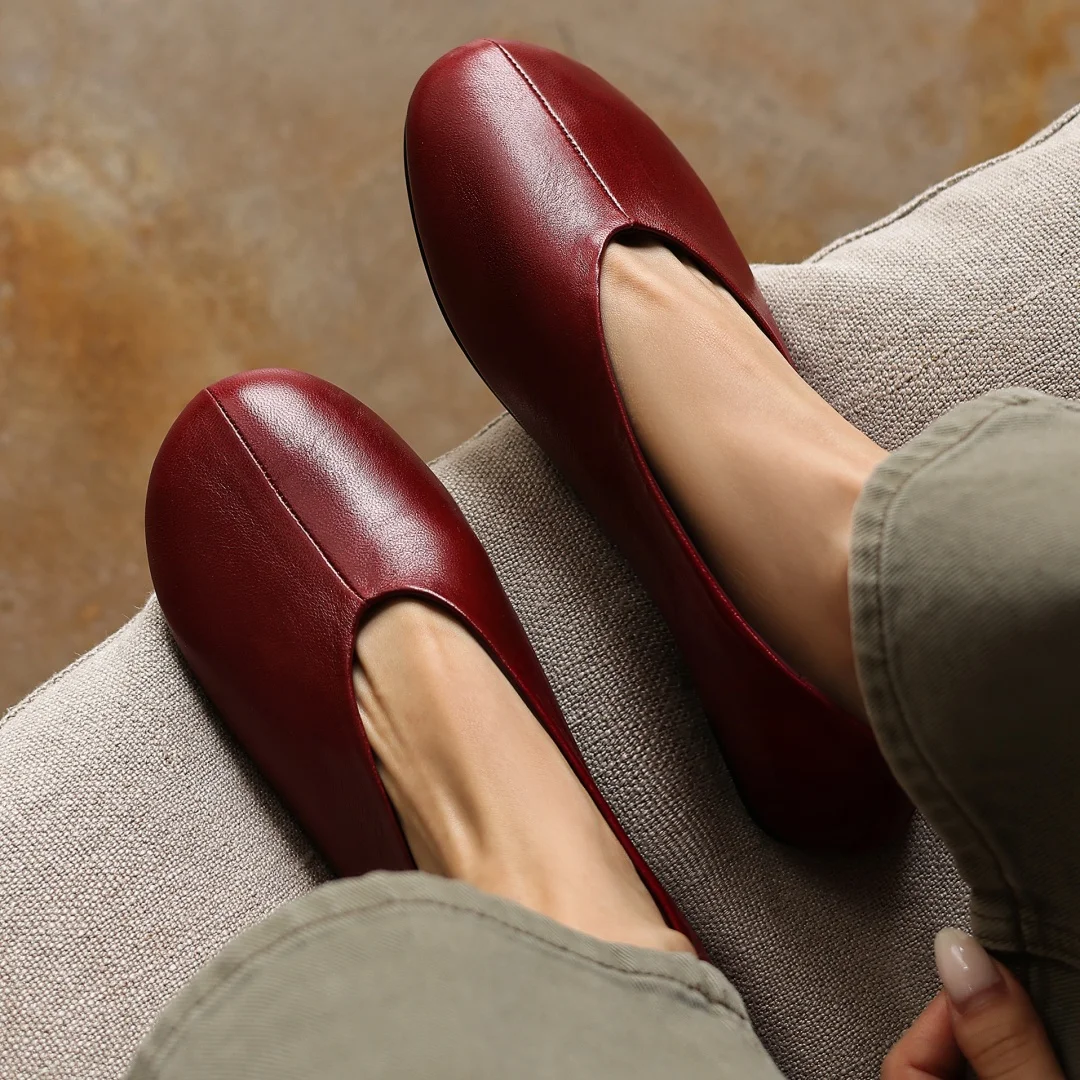 danxuefei plus size 34-42 women's sheepskin round toe slip-on ballet flats high quality soft comfort casual female ballerians