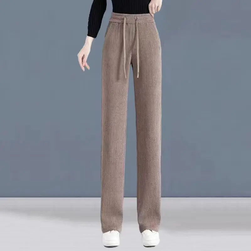 Lady Fashion Drawstring Straight Wide Leg Pants Simplicity Trend High Waist Solid Color Trousers Spring Autumn Women's Clothing
