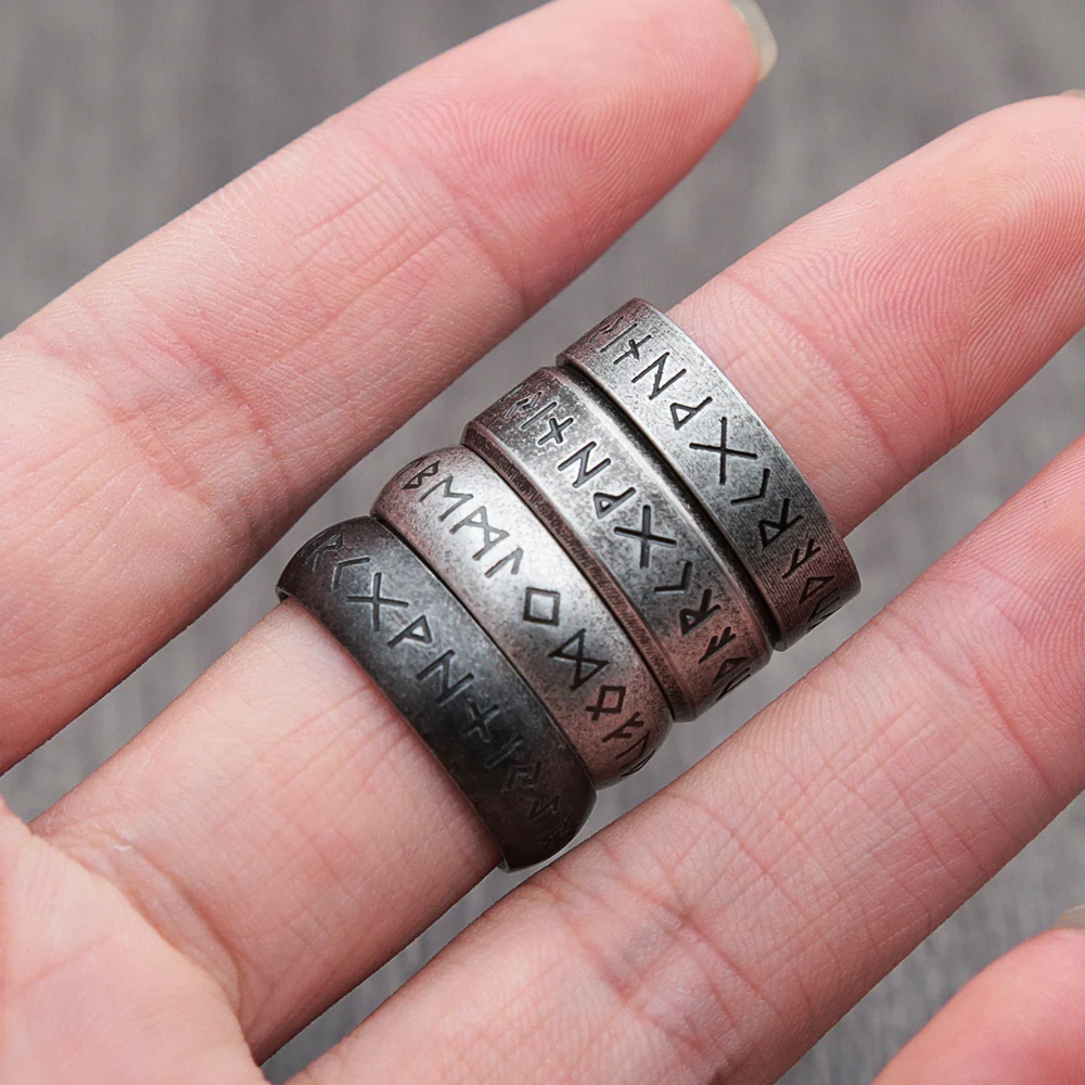 Vintage Simple Viking Rune Ring For Men Women Punk Stainless Steel Odin Norse Viking Amulet Rings Fashion Jewelry Gift Wholesale