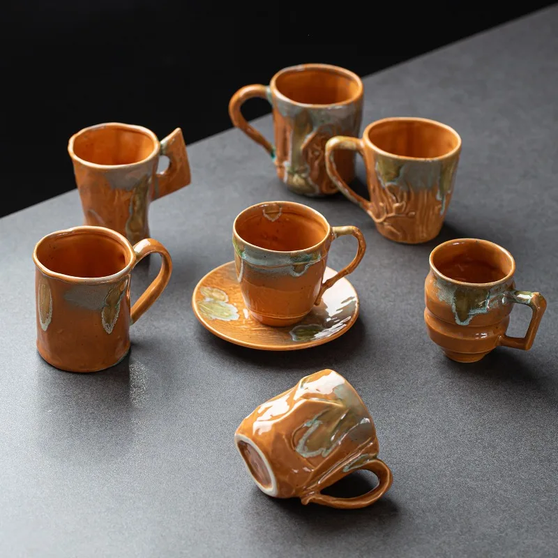 Retro Shaped Ceramic Coffee Mug Plate High Appearance Cup Kiln Turned Afternoon Tea Water Cup