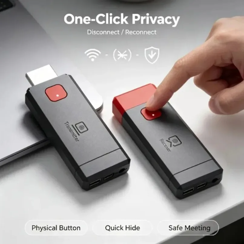 Business Wireless HDMI Transmitter Receiver Screen Mirroring Dual Display Mode Privacy Button for Laptop PC TV Projector Office